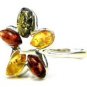Silver flower shape RING with genuine multicolor BALTIC AMBER stones - size M