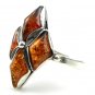 Sterling silver RING with genuine cognac BALTIC AMBER stones - size Q