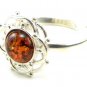 Sterling silver RING with genuine cognac BALTIC AMBER stone - size L 1/2