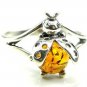 .925 silver ladybird RING with genuine cognac BALTIC AMBER stone - size R