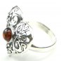 Heart shape art nouveau RING with cognac BALTIC AMBER - size P - ADJUSTABLE