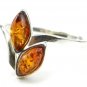 .925 silver RING with genuine cognac BALTIC AMBER stones - size P 1/2