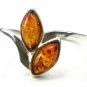 .925 silver RING with genuine cognac BALTIC AMBER stones - size P 1/2