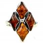 Sterling silver RING with genuine cognac BALTIC AMBER stones - size R