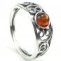 .925 silver swirl pattern RING with genuine cognac BALTIC AMBER - size O