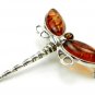 .925 silver DRAGONFLY pin brooch with genuine cognac BALTIC AMBER