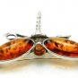 .925 silver DRAGONFLY pin brooch with genuine cognac BALTIC AMBER