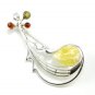 Sterling silver CELLO pin brooch with genuine multicolour BALTIC AMBER stones