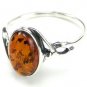 Sterling silver celtic RING with genuine cognac BALTIC AMBER stone - size R