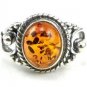.925 Silver vintage style RING with genuine cognac BALTIC AMBER stone - size J