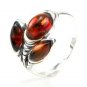 .925 silver RING with genuine cognac BALTIC AMBER stones - size M