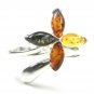 Flower RING with genuine multicolour BALTIC AMBER stones - size T - Adjustable