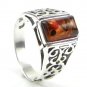 .925 silver ornate RING with genuine cognac BALTIC AMBER stone - size M