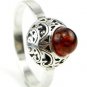 Sterling silver ornate RING with genuine cognac BALTIC AMBER stone - size P