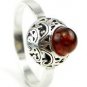 Sterling silver ornate RING with genuine cognac BALTIC AMBER stone - size P