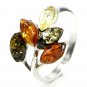 Sterling silver RING with genuine multicolour BALTIC AMBER stones - size S