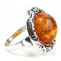 Sterling silver ornate RING with genuine cognac BALTIC AMBER stone - size S 1/2