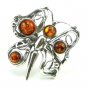 .925 silver butterfly RING with genuine cognac BALTIC AMBER stones - size O