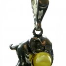 CLOUDY-LEMON BALTIC AMBER ELEPHANT PENDANT - STERLING SILVER