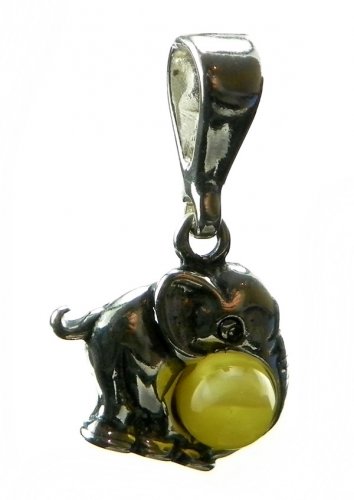 CLOUDY-LEMON BALTIC AMBER ELEPHANT PENDANT - STERLING SILVER
