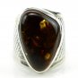 Silver RING with cognac BALTIC AMBER - size S - Adjustable
