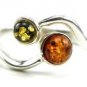 .925 silver RING with genuine cognac and green BALTIC AMBER stones - size P