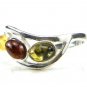 Sterling silver RING with genuine multicolour BALTIC AMBER stones - size Q