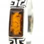 .925 silver greek pattern RING with genuine cognac BALTIC AMBER - size N 1/2