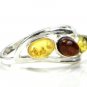 .925 silver RING with genuine multicolour BALTIC AMBER stones - size O 1/2