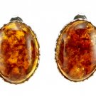 COGNAC BALTIC AMBER STUD OVAL EARRINGS - STERLING SILVER