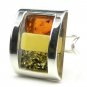 Silver RING with genuine multicolour BALTIC AMBER stones - size X - Adjustable