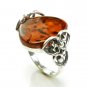 Sterling Silver VINTAGE STYLE RING with cognac BALTIC AMBER - size Q