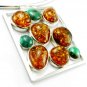 COGNAC BALTIC AMBER AND TURQUOISE NECKLACE - 925 SILVER