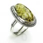 .925 Silver VINTAGE STYLE RING with green BALTIC AMBER - size R - adjustable