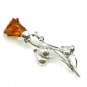 Sterling silver pin brooch with ROSE flower carved in BALTIC AMBER
