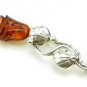ROSE pin brooch with flower carved in COGNAC BALTIC AMBER - Sterling Silver