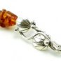.925 Silver pin brooch with ROSE flower carved by hand in cognac BALTIC AMBER