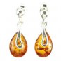 .925 silver tear-drop EARRINGS with genuine cognac BALTIC AMBER stones