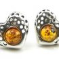 .925 silver heart EARRINGS with genuine cognac BALTIC AMBER stones