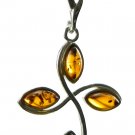 COGNAC BALTIC AMBER WAVY CROSS PENDANT - STERLING SILVER
