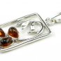 .925 silver FRAMED BLOSSOM PENDANT with genuine cognac BALTIC AMBER stones