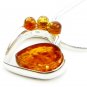 COGNAC BALTIC AMBER HEART NECKLACE -925 SILVER - 45.5cm