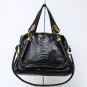 Black Adjustable Side Locks Water Snake Leather Handbag