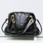 Black Adjustable Side Locks Water Snake Leather Handbag