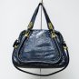 Navy Blue Adjustable Side Locks Water Snake Leather Handbag