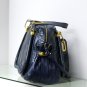 Navy Blue Adjustable Side Locks Water Snake Leather Handbag
