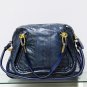 Navy Blue Adjustable Side Locks Water Snake Leather Handbag