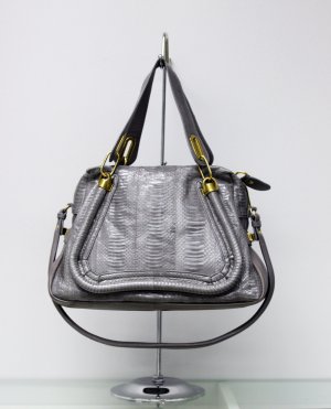 Gray Adjustable Side Locks Water Snake Leather Handbag