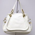 Beige Adjustable Side Locks Leather Handbag
