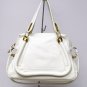 Beige Adjustable Side Locks Leather Handbag